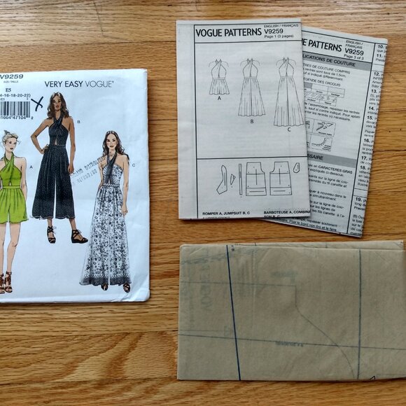 Vogue Romper Jumpsuit Sewing Pattern Plus Size 14-22 Halter Neckline 9259 - Picture 4 of 16